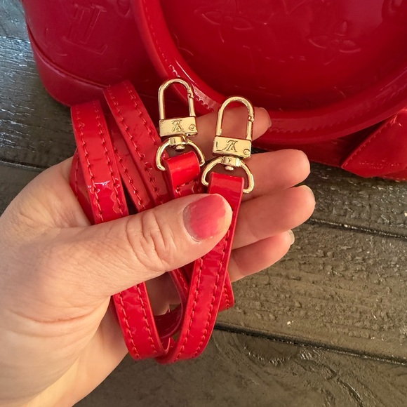 Red Vernis Alma BB Satchel with Gold Hardware,  New - Picture 12 of 17